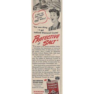 Diamond Crystal Iodized Shaker Salt Vintage Print Ad 1943 Nutrition Emphasis u